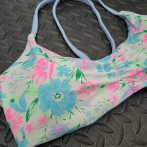 Celebrity Pink Reversible Bikini Top XL Floral Blue Ribbed Swim Top NWT